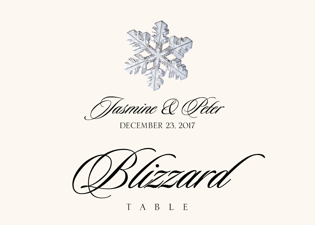 Winter Snowflake Assortment Wedding Table Names, Winter Table Name